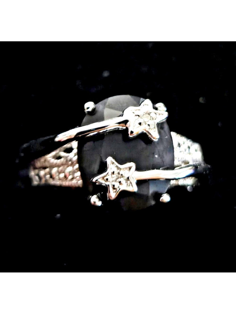 Christian James Sterling Silver Black Onyx Diamond Shooting Star Ring Size 8 NOS